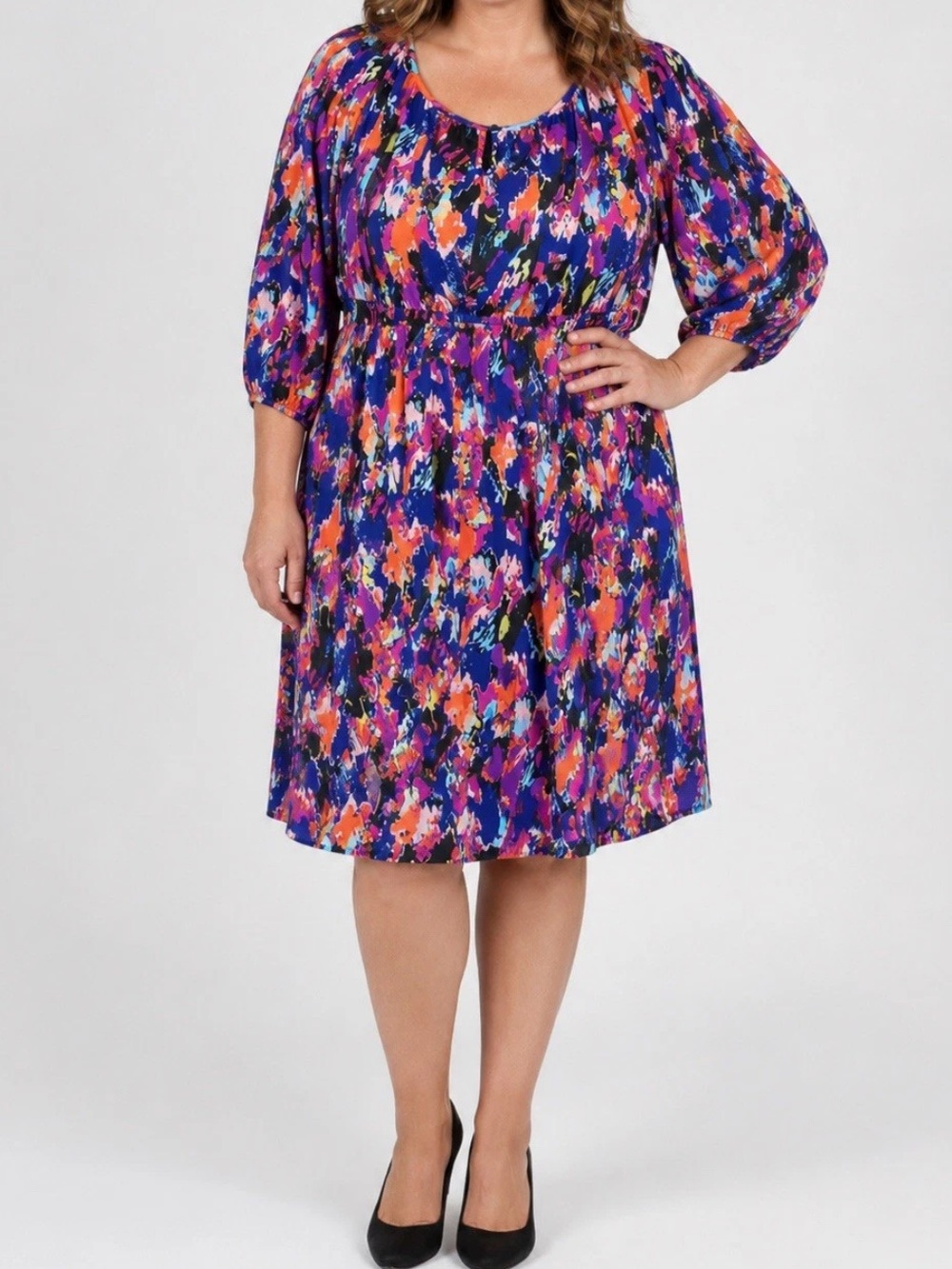Lane Bryant Watercolor Elastic Waist Vibrant Abstract Floral Pattern Dress 18/20